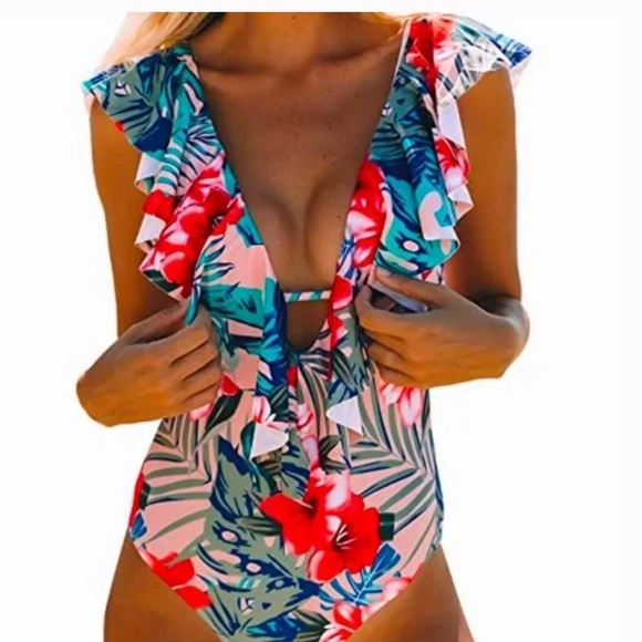 Floral Ruffle One Piece Swimsuit